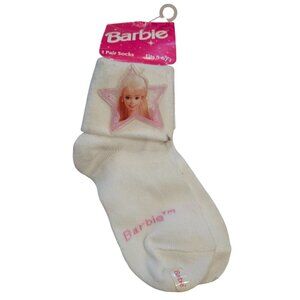 Barbie Vintage Star Glitter White Socks Girls Kids Fits Shoe Size 5 - 6.5 NEW